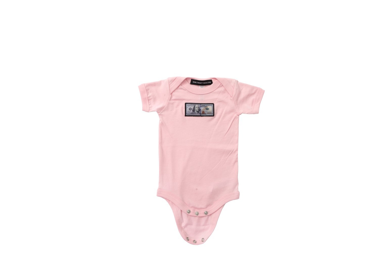 Pink 'Blue Hundreds' Baby Onesie by Twenty1Rich with a $100 logo