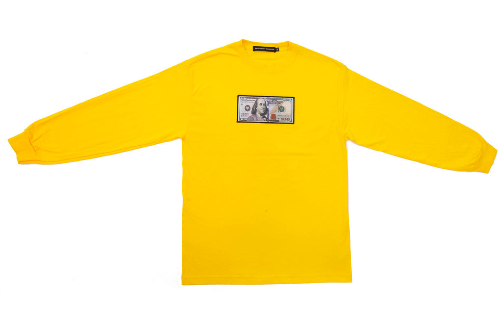 Yellow Long Sleeve Shirt by Twenty1Rich with a $100 logo