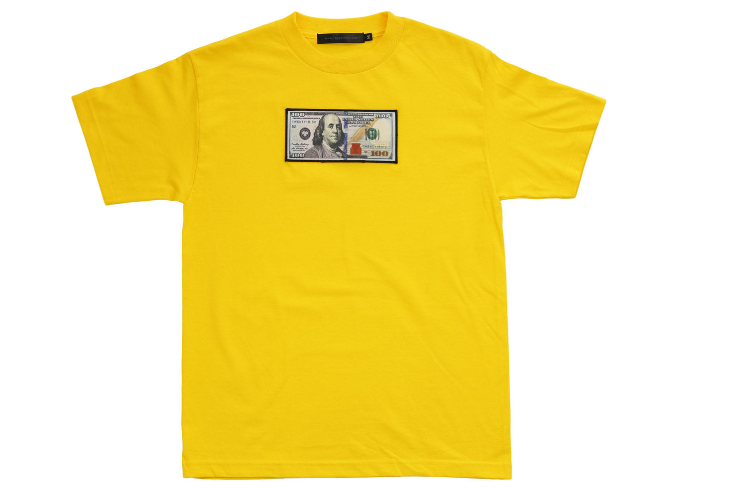Yellow "Blue Hundreds" Tee by Twenty1Rich with $100 logo