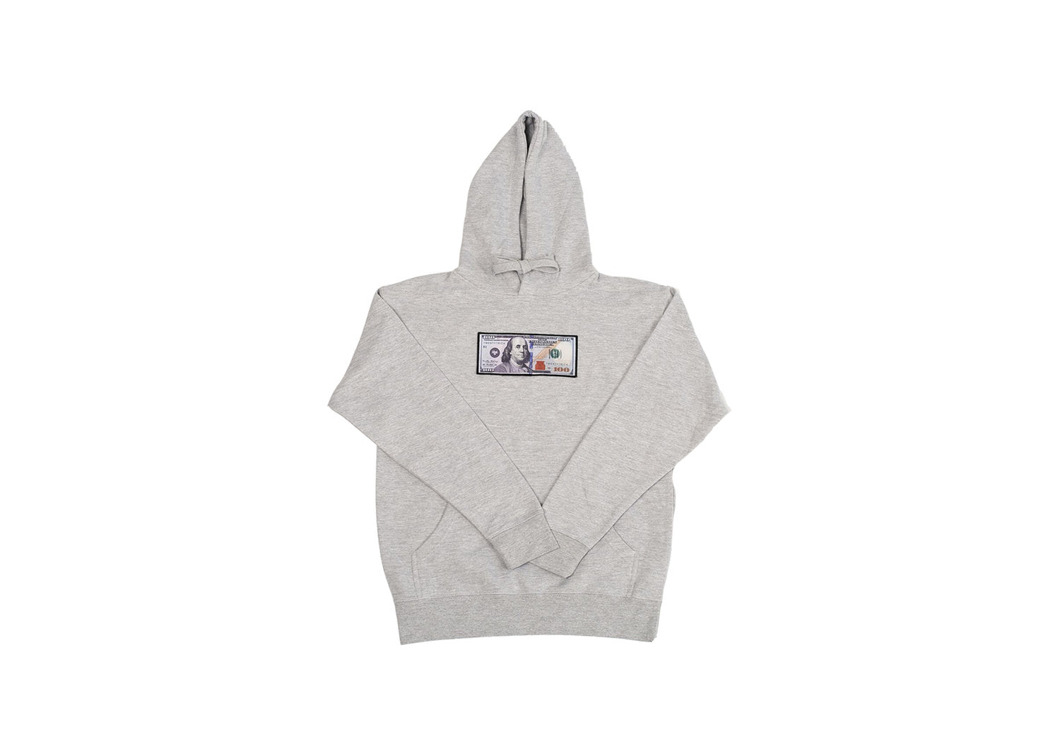 Gray Blue Hundreds Hoodie by Twenty1Rich with a $100 Blue Hundred Dollar Bill logo, Front Kangaroo Pocket, Cotton, Polyester, and Drawstring Hood