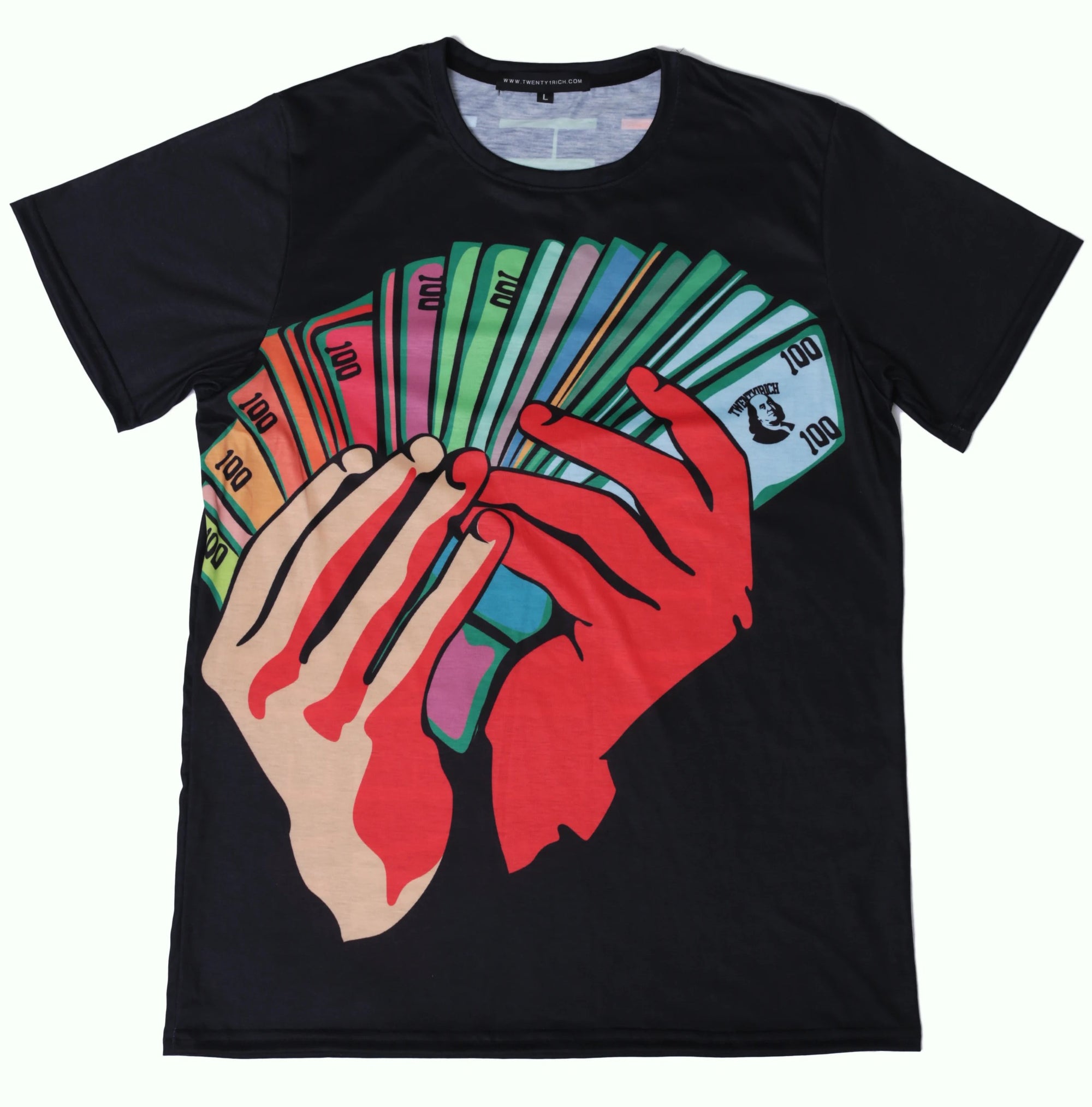 Money Fan Black Crew Neck Tee by Twenty1Rich